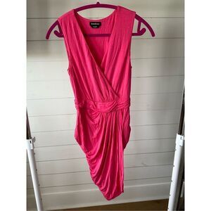 Bebe Faux Wrap Plunge Neck Mini Dress Pink Sz‎ XS